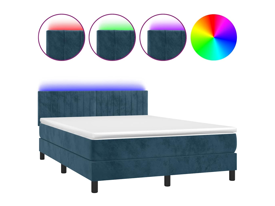 Maison Exclusive - Cama Box Spring Colchón Y Led Terciopelo Azul Oscuro 140x190 Cm