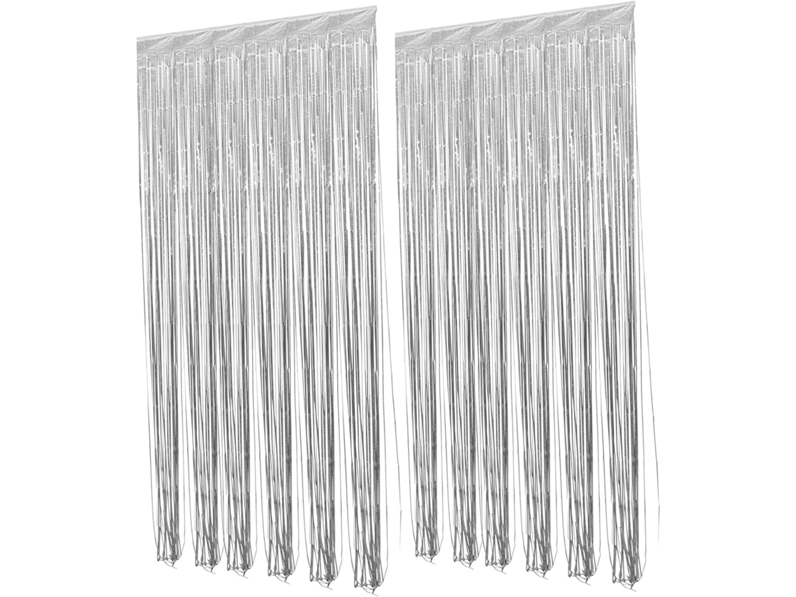 Juego de 2 flecos plateados brillantes para cortina de lluvia, ideales para decoración Gokoco