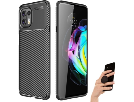 Kit Funda y Popsocket Motorola Edge 20 Lite Rugged Leather Negro
