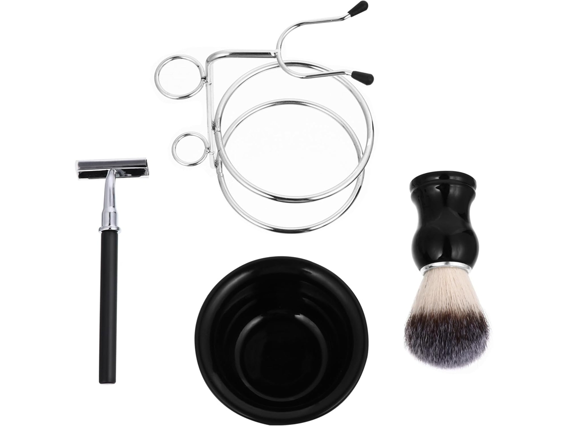 Kit De Barbear Masculino De 4 Peças Com Tigela De Aço Inoxidável