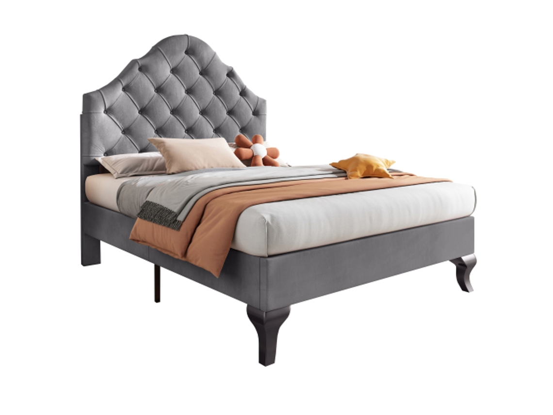 Cama Individual Estofada 90x200 Gris Cabecera Regulable Estruct. Lamelada Terciopelo Fácil Montaje