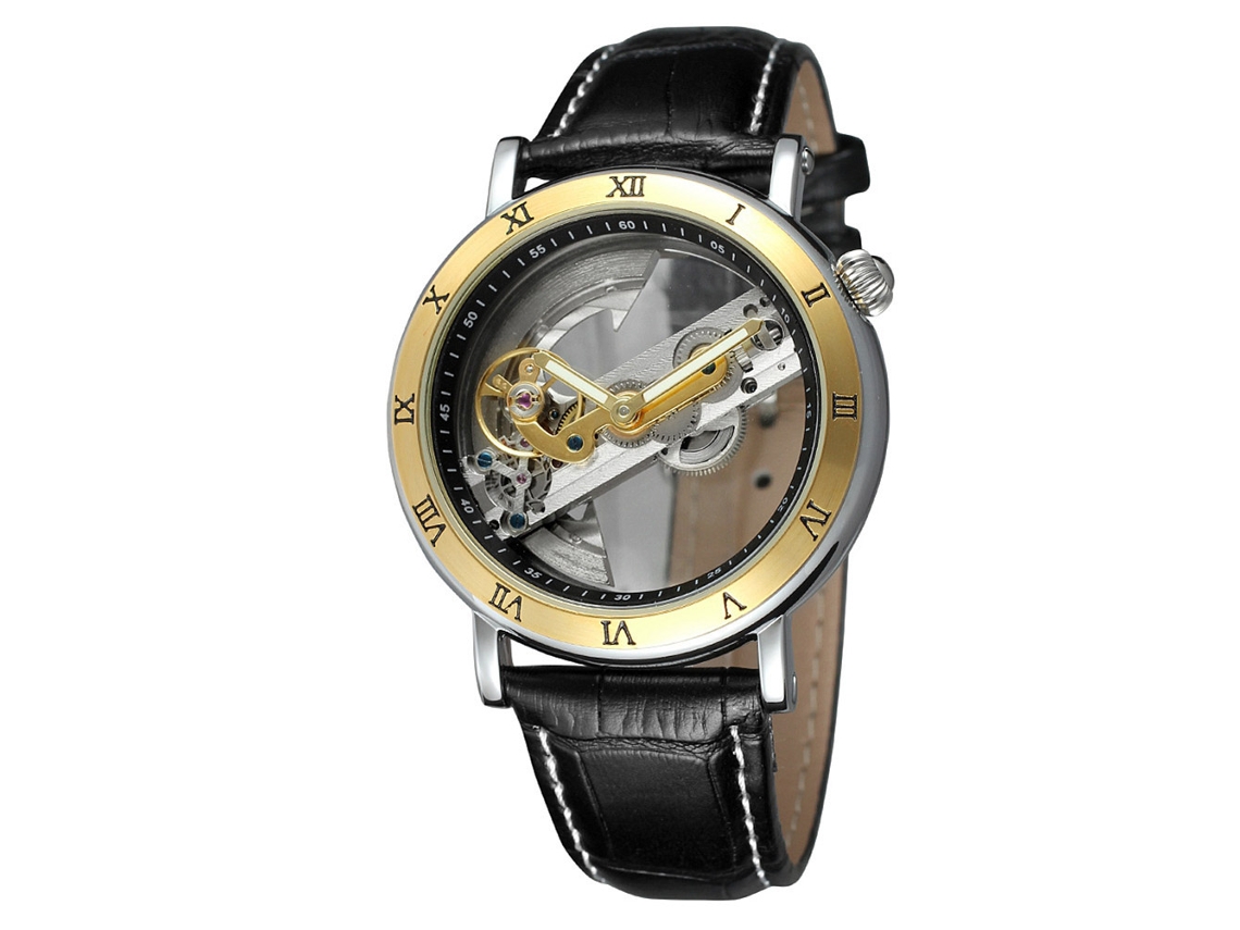Reloj Mecánico Automático Para Hombre Forsining Con Dial Personalizado Oro Negro