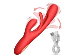 Vibrador De Dedo De Conejo Palpitante 3 En 1 - Juguetes Sexuales De Silicona Para Mujeres - Consolador - 24 Cm X 3,8 Cm - Rojo