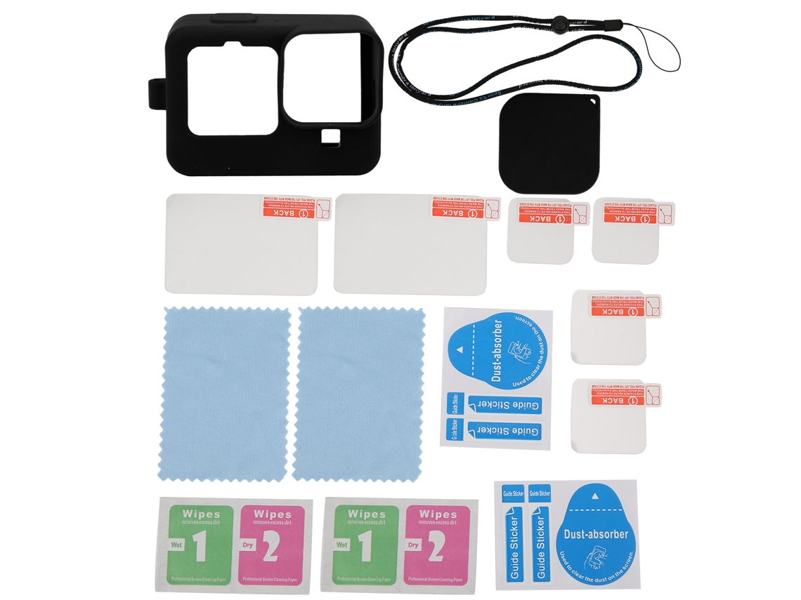 NEVEANCE Funda de Silicona con Película Protectora para Pantalla y Tapa para Lente, Accesorios para Gropo 9 (Negro)