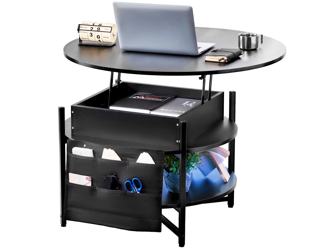 Mesa de centro redonda elevable y ajustable de 90 cm con almacenamiento Tekmaquinas