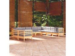 Conjunto de jardín de 10 piezas con cojines grises en pino macizo DKD Home Decor
