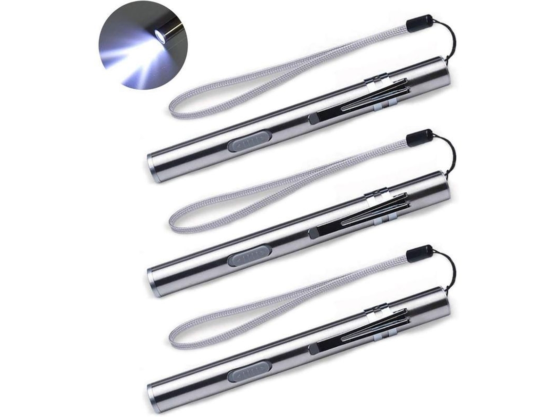 Linterna médica recargable USB, paquete de 3 unidades, de acero inoxidable, con LED, para médicos, enfermeras y estudiantes.