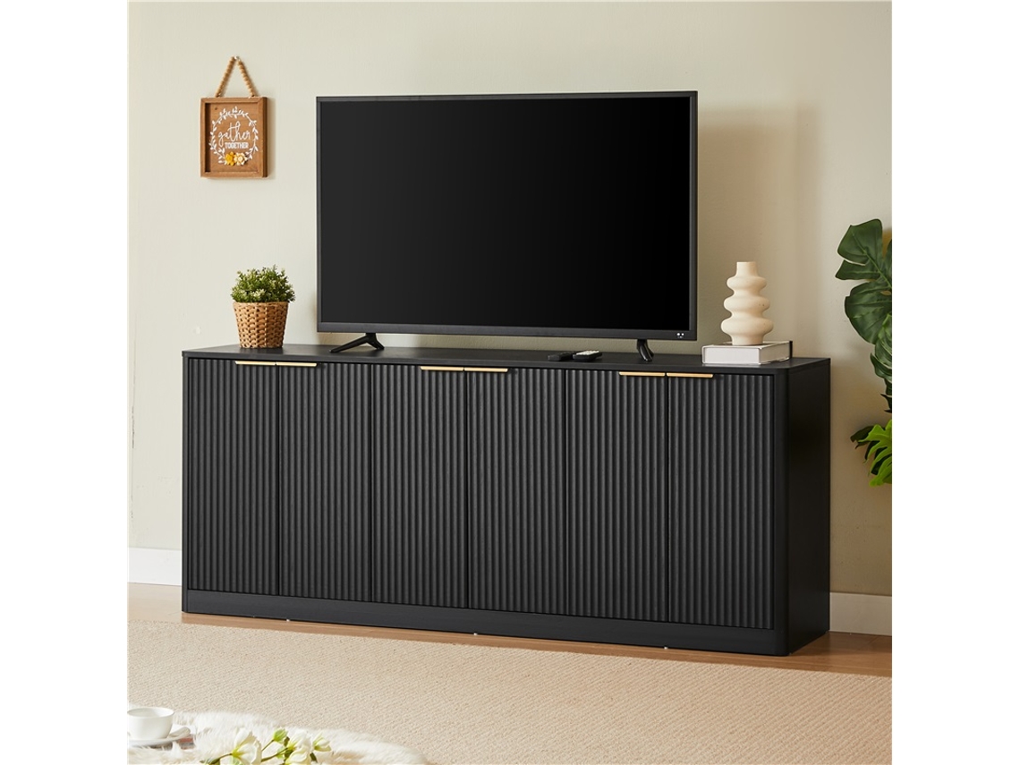 Aparador Ondulado, 170 Cm, 6 Puertas, Curvado, Negro, 170x40x71 Cm