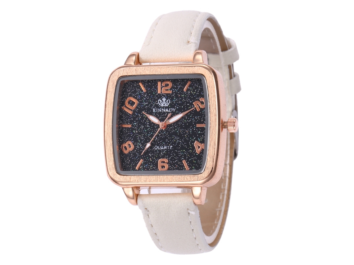 Reloj De Pulsera De Cuarzo Para Mujer Con Esfera Cuadrada Y Correa De Piel Sintética Blanca.