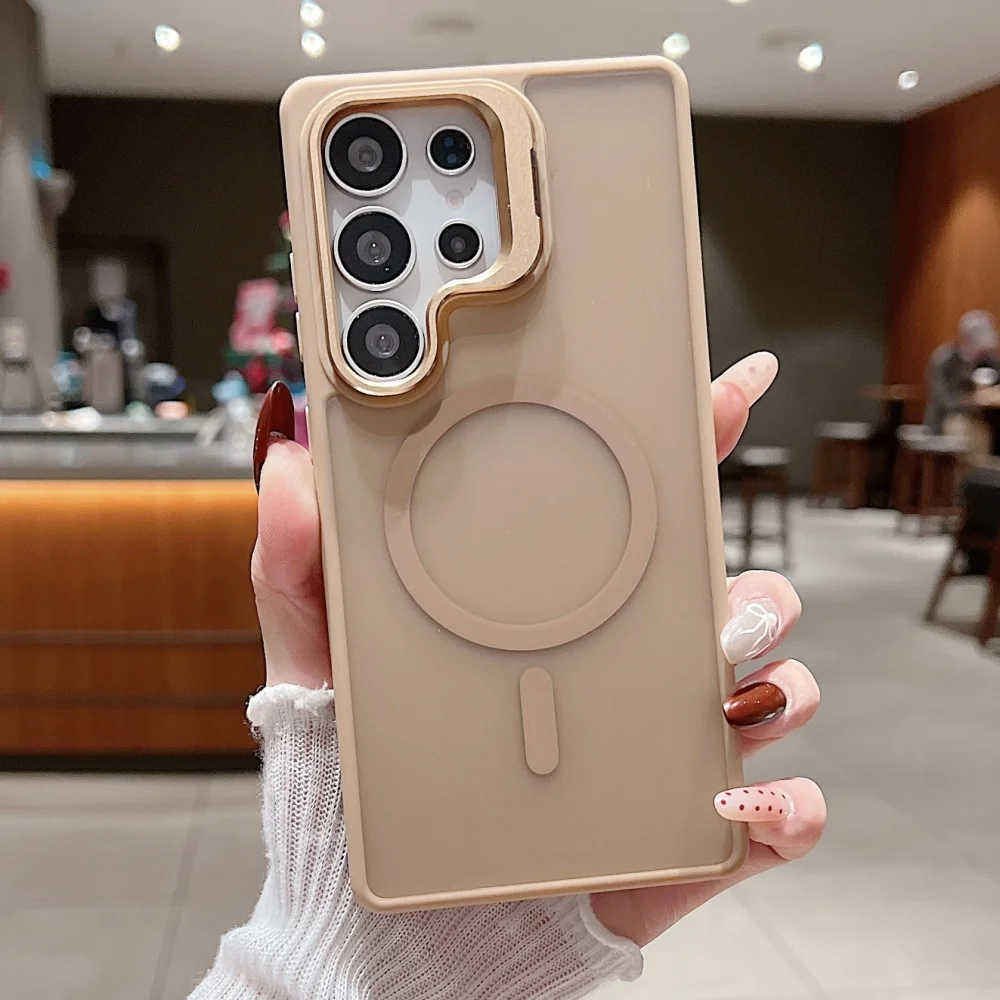 (marrón, Galaxy S24) Funda Para Teléfono Con Acabado Mate Y Soporte Magnético De Metal Para La Lente, Fabricada En Materiales Acrílicos Y Tpu.