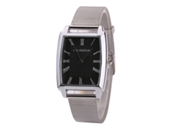 Reloj De Cuarzo Con Correa De Malla Para Hombre Y Mujer Dial Cuadrado Numerales Romanos Plata Negro