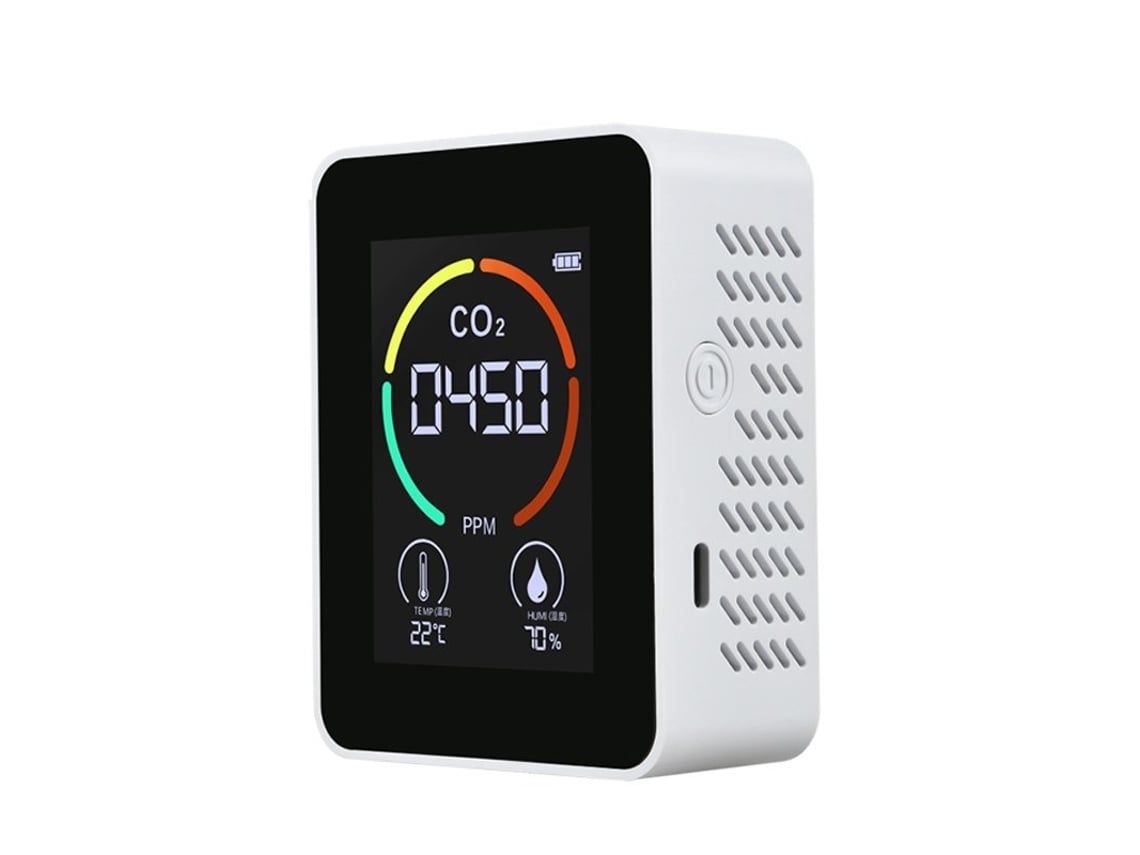 Detector de CO2 con medición de temperatura interior/exterior, monitor de aire blanco, ideal para sótanos o garajes STELASPLEN