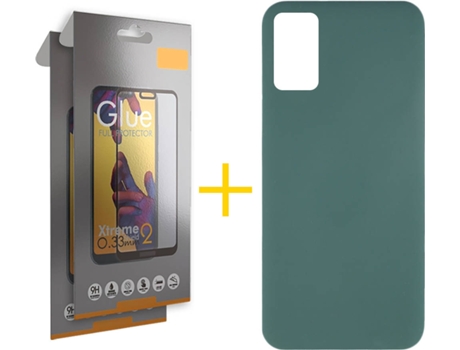 Funda y Protector 2x de Vidrio Full Samsung Galaxy A41 SKYHE Silicona Líquida Verde