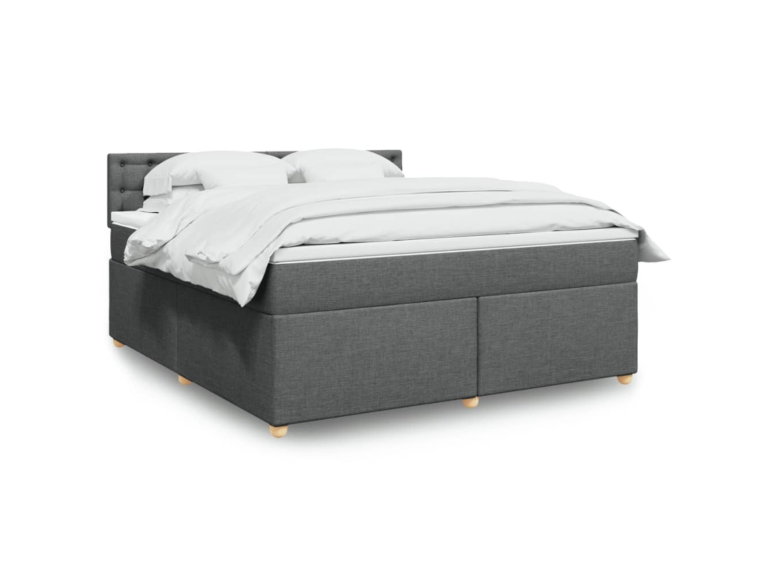 Cama Box Spring Con Colchón Tela Gris Oscuro 180x200 Cm