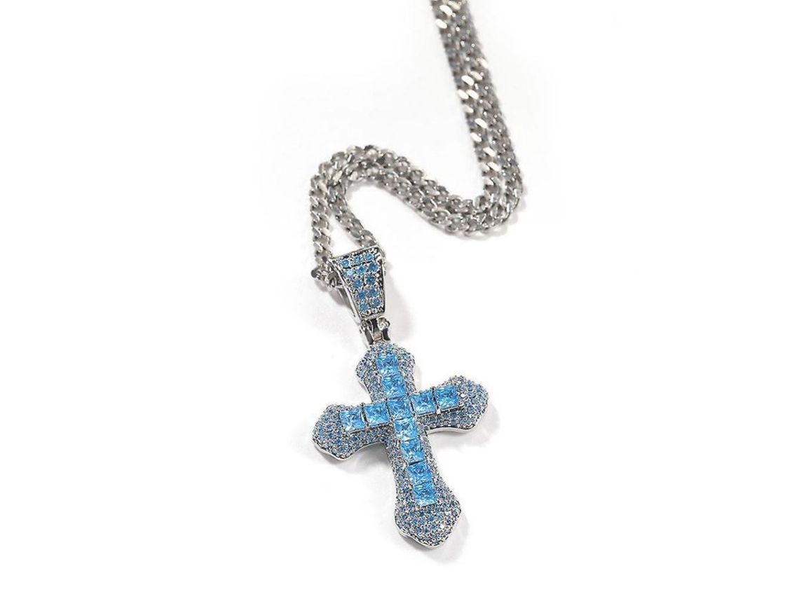 2026-colgante Cruz De Circón Con Cadena De Acero Inoxidable Joyería Regalo De Bodas Cocktail Azul Dge