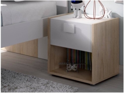 Mesita de Noche 1 Cajón DKIT Dina (Natural/Blanco - 42x40x33 cm)