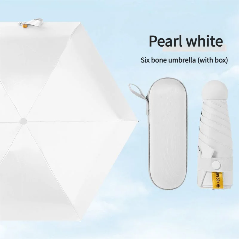 Paraguas De Mujer (blanco Perla), Protección Uv, Apto Para Sol Y Lluvia, Paraguas De Bolsillo.