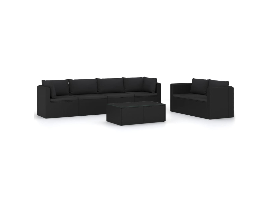 Conjunto 7 muebles de jardín VIDAXL y cojines ratán sintético negro