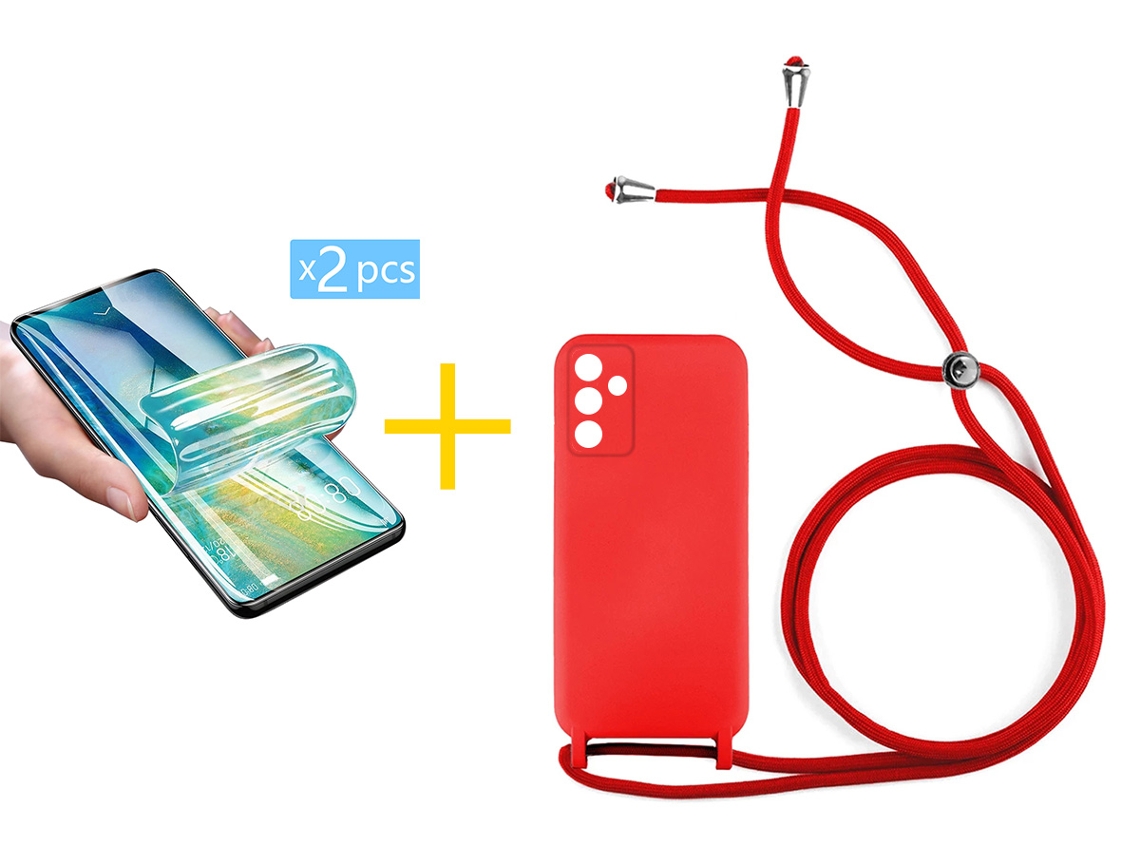 Pack 2 X Película de Vidrio Templado Hidrogel + Funda ACCETEL para Samsung Galaxy A36 5G Gel con Cordón Rojo