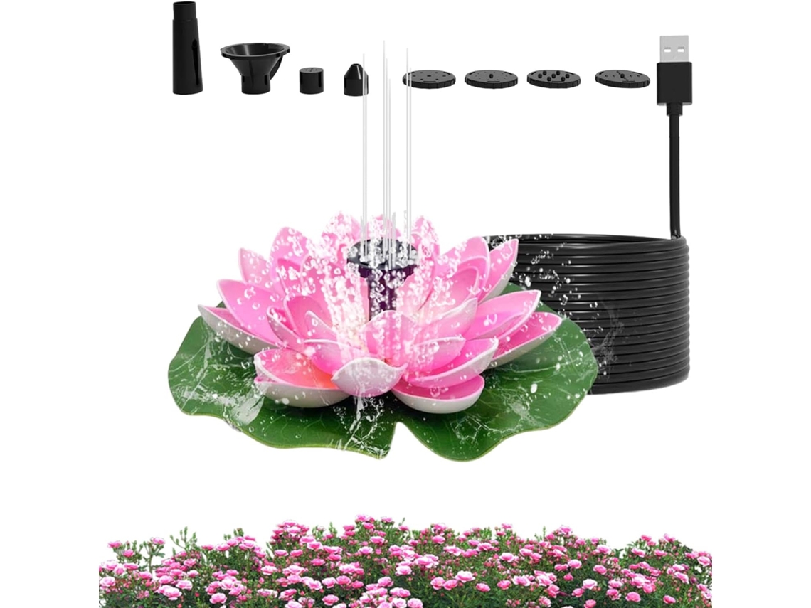 Fuente de loto rosa, bomba de estanque para baño de pájaros con alimentación USB, chrui