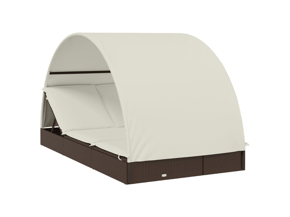 Tumbona redonda con dosel para 2 personas, mimbre, patas marrones, EXCLUSIVA MAISON