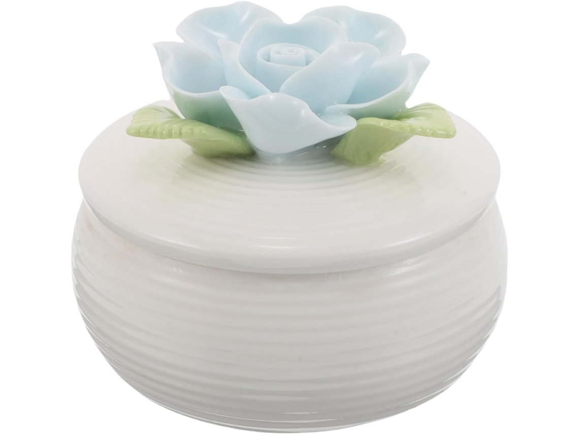 Caixa De Joias De Cerâmica Com Tampa Floral, Pequeno Organizador Decorativo Para