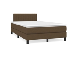 Cama Box Spring Con Colchón Y Led Tela Marrón Oscuro 120x190 Cm