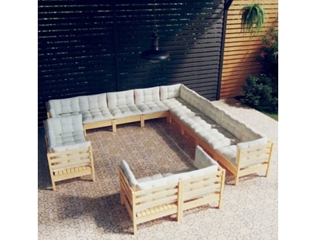 Conjunto 13 Muebles de jardín VIDAXL cojines madera maciza de pino