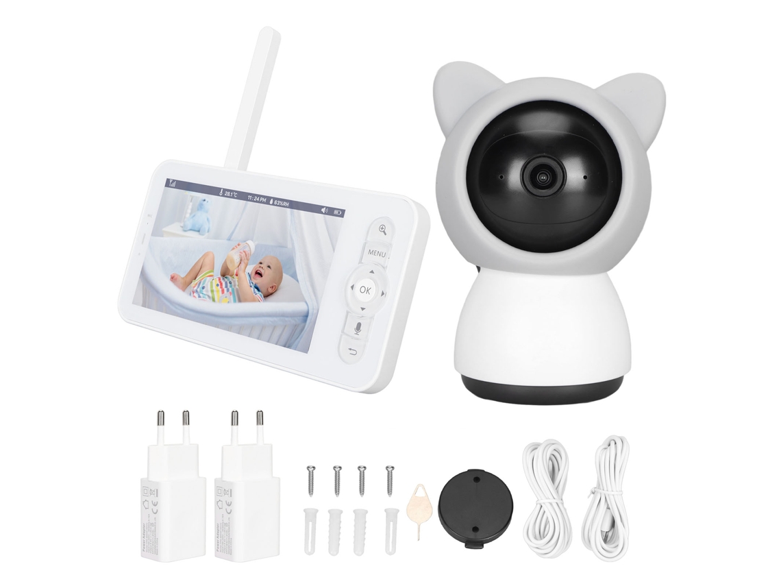 Cámara De Seguridad Para Bebés De 5 Pulgadas, 1080p, Con Intercomunicador Bidireccional Y Control Por Aplicación, Con Sensor De Temperatura Y Humedad