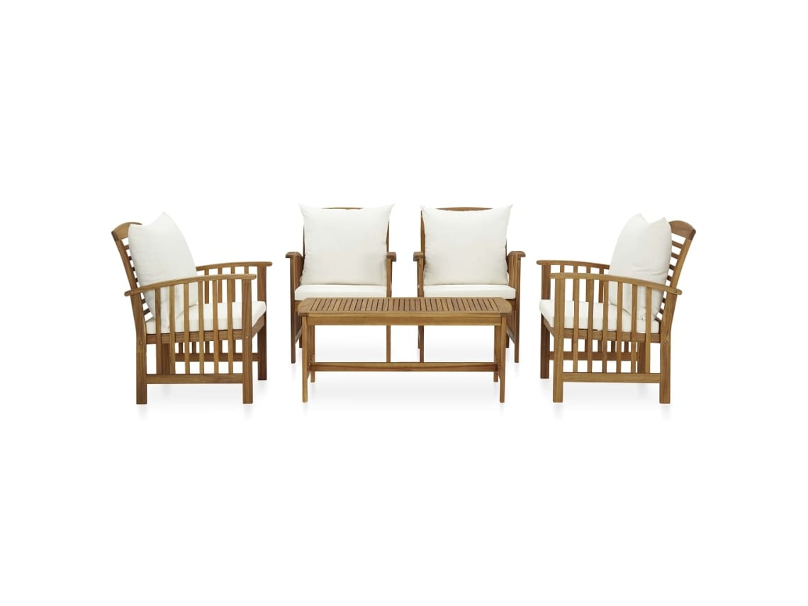 Conjunto 5 Peças Garden Lounge Con Almofadões Acácia Maciça Dkd Home Decor