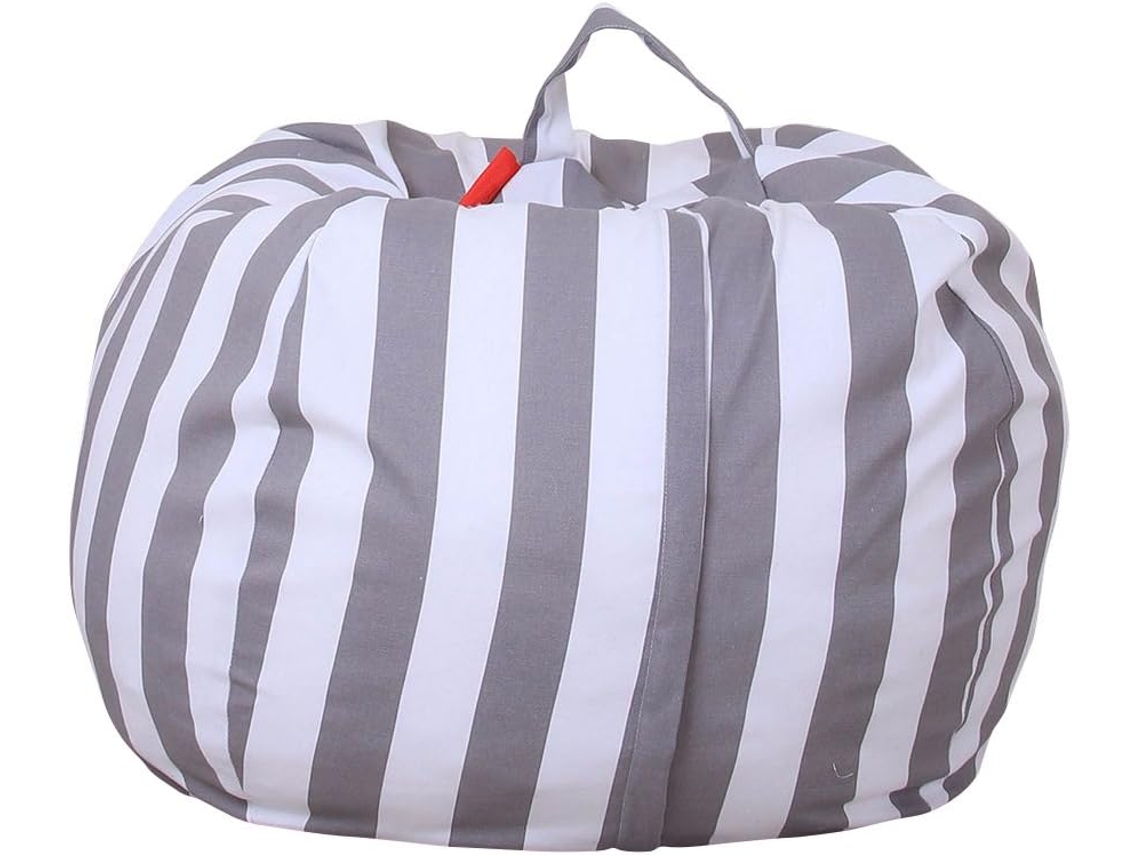 Otomana De Almacenamiento De Tela A Rayas Con Cordón Ajustable - Tamaño Gris