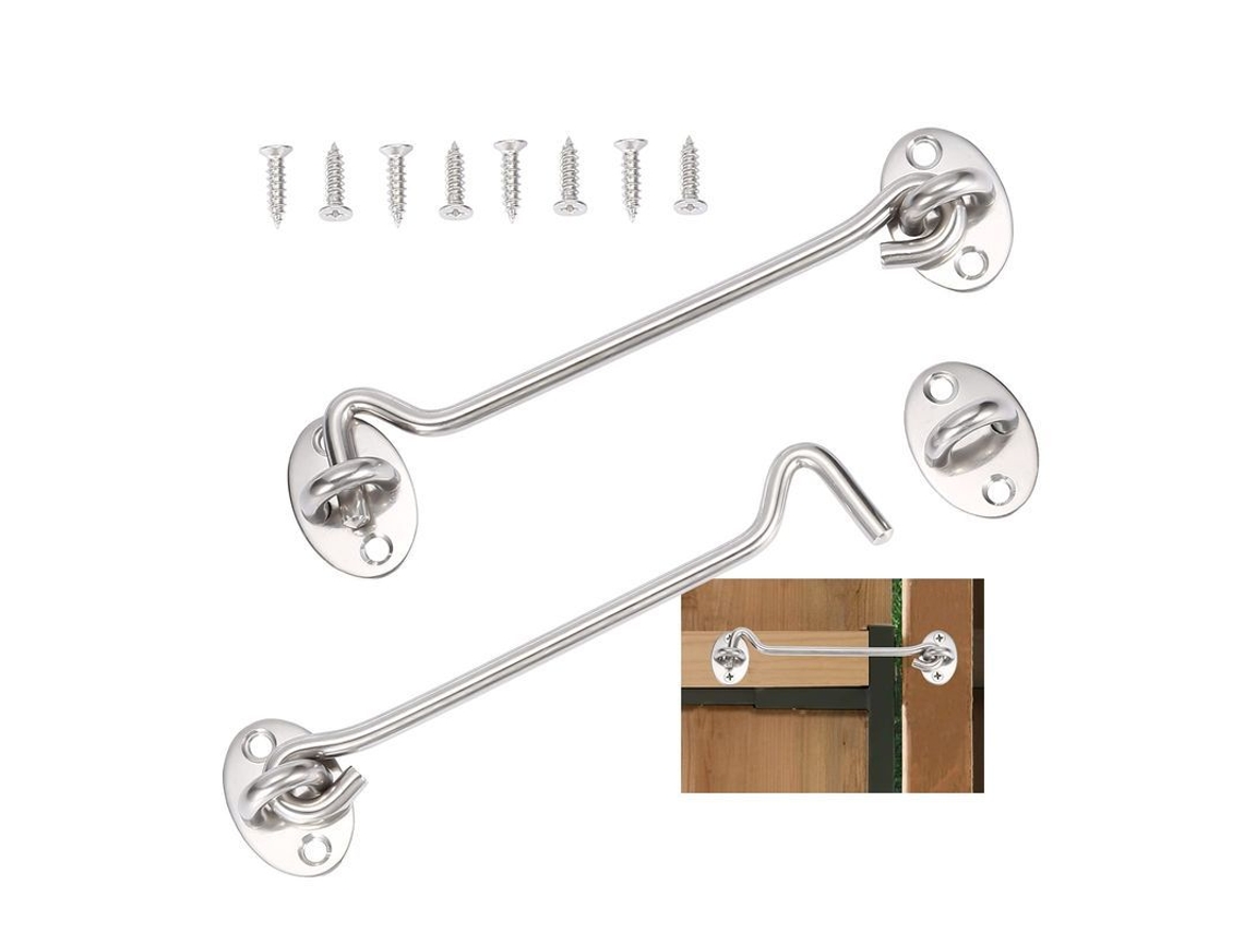Gancho De Cabina De Acero Inoxidable Plateado, Pestillo De Puerta Con Tornillos De Fijación, 15 Cm, Resistente Al Viento, Seguro Y Duradero.