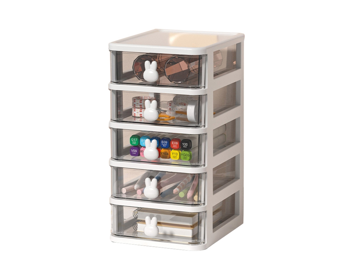 Caja Organizadora De Escritorio De Plástico Transparente Con 5 Cajones Conejo, 13.4x17x26cm