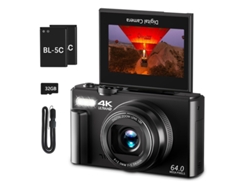 Cámara Digital 4k Wifi 64mp Pantalla Abatible 180º Ultra Ligera Regalo Para Principiantes (negro)
