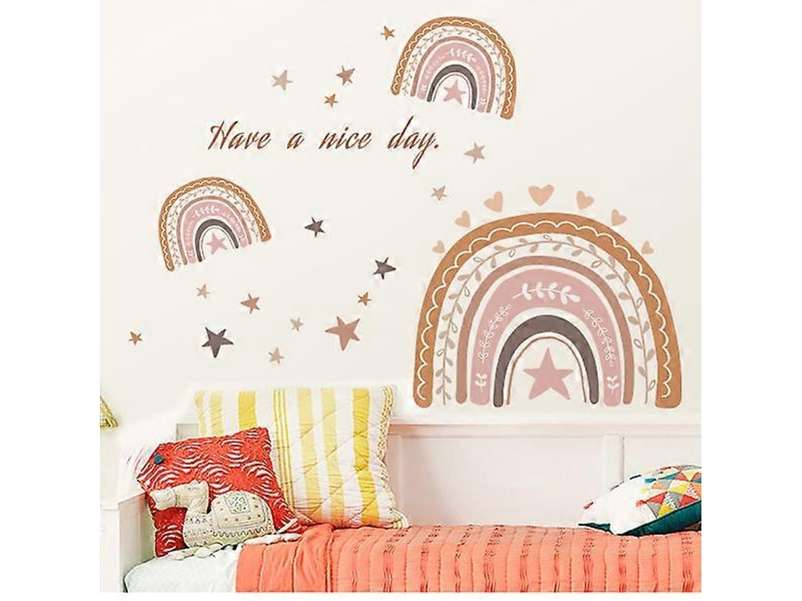Pegatinas de pared arcoíris, Corazón bohemio, Niña arcoíris, Decoración de pared boho, Pegatinas de pared para niños.