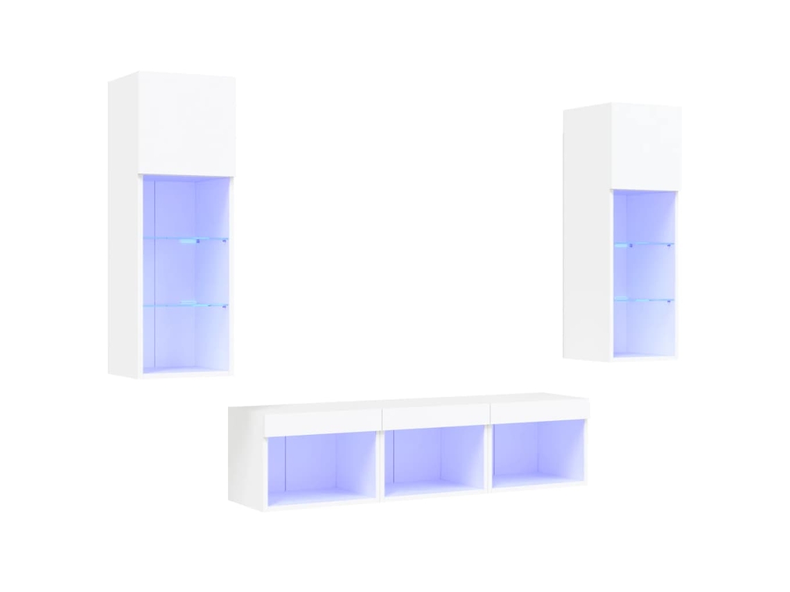 Conjunto 5 Muebles de TV de pared con LED VIDAXL madera ingeniería blanco (40 x 30 x 30 cm)