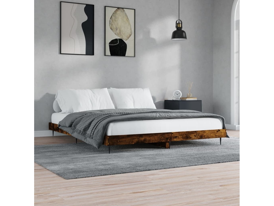 Estructura De Cama Sin Colchón Madera Roble Ahumado 120x200 Cm