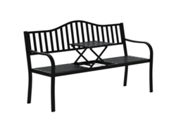 Banco de jardín con 2 plazas y mesa extensible, capacidad de 240 kg, 150 x 58,5 x 90 cm, negro.