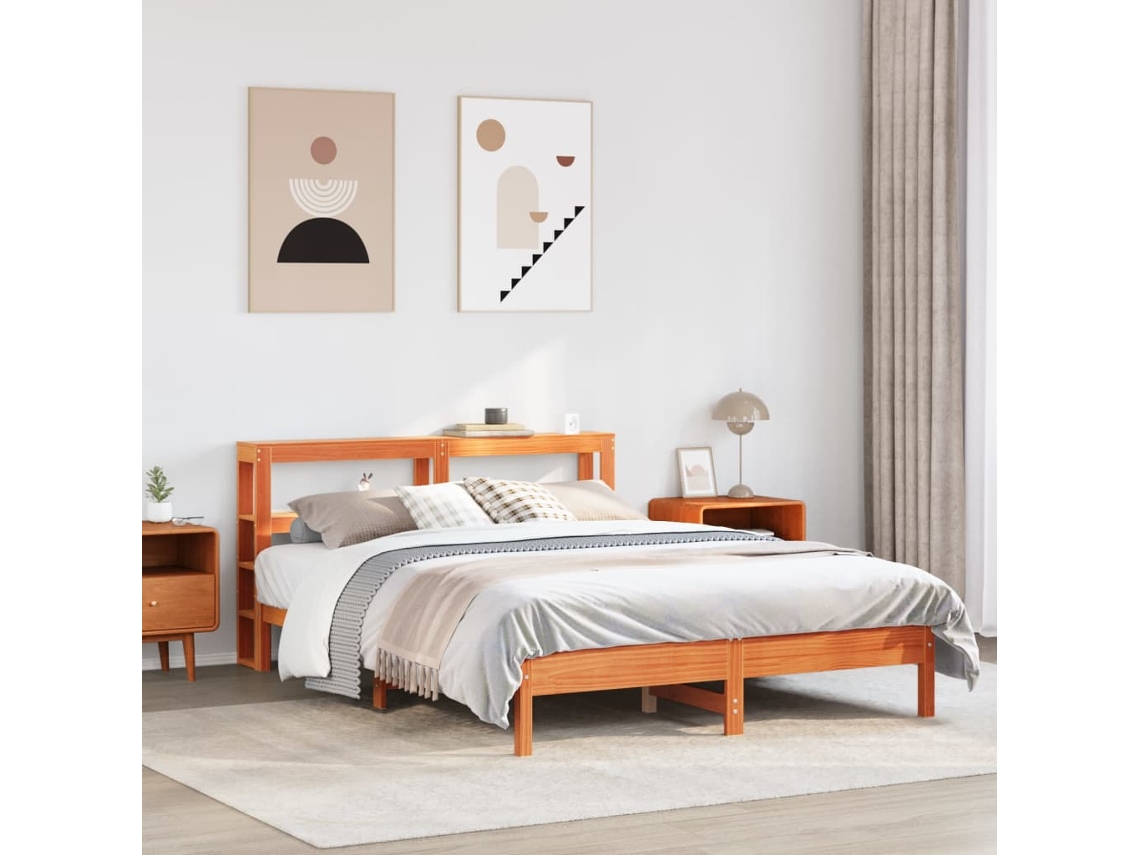 Cama Sin Colchón Madera Maciza De Pino Marrón Cera 140x190 Cm