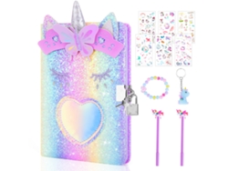 Diario de gato con candado, diario secreto del peluche tie-dye, 160 páginas (juego de unicornio)