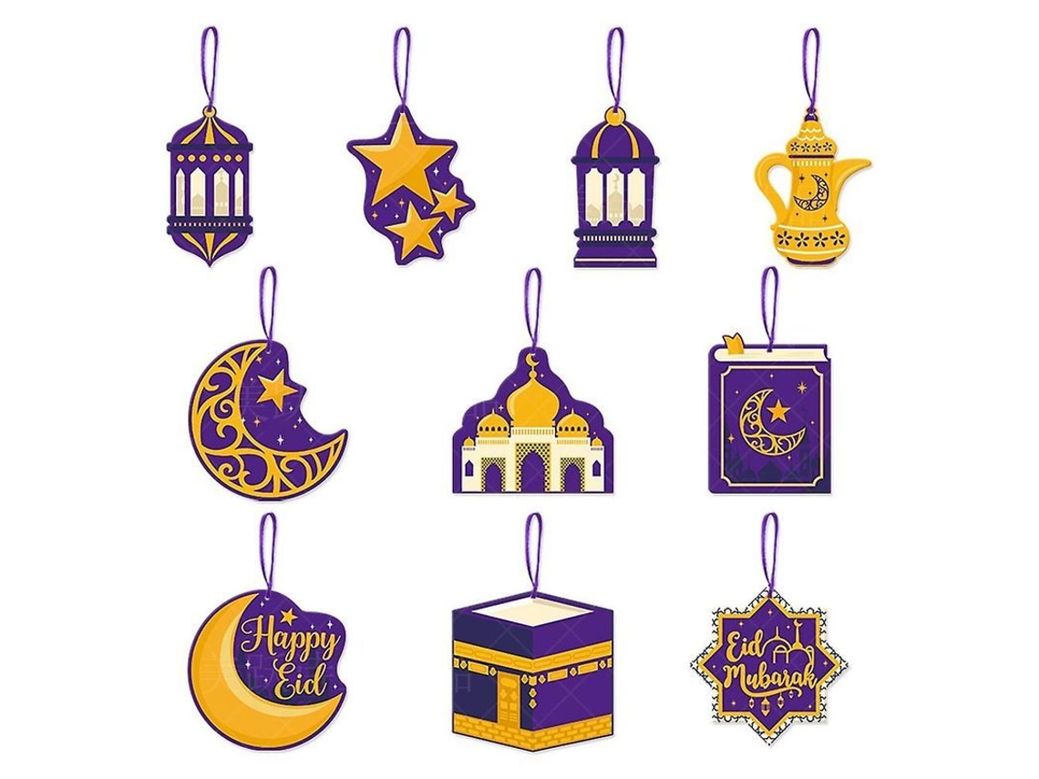 10pcs Decorações de Suspensão Eid Mubarak Ramadan Decor para Casa Roxo