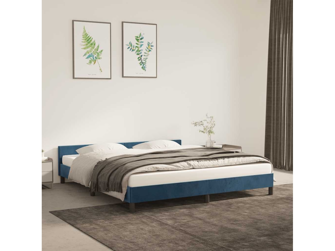 Estructura De Cama Sin Colchón Terciopelo Azul Oscuro 180x200cm