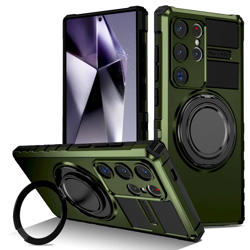 (verde, Galaxy S23 Fe) Elegante Funda Protectora A Prueba De Golpes Para Samsung, Con Soporte Giratorio De Carga Magnética.