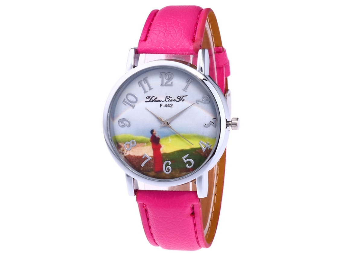 Reloj De Pulsera De Cuarzo Casual Y Moderno Zhoulianfa Con Correa De Cuero De Rosa Roja.