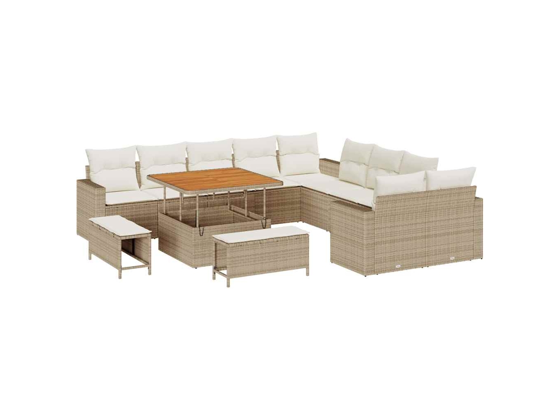 Maison Exclusive - Juego de sofás de jardín de mimbre beige y crema de 17 piezas