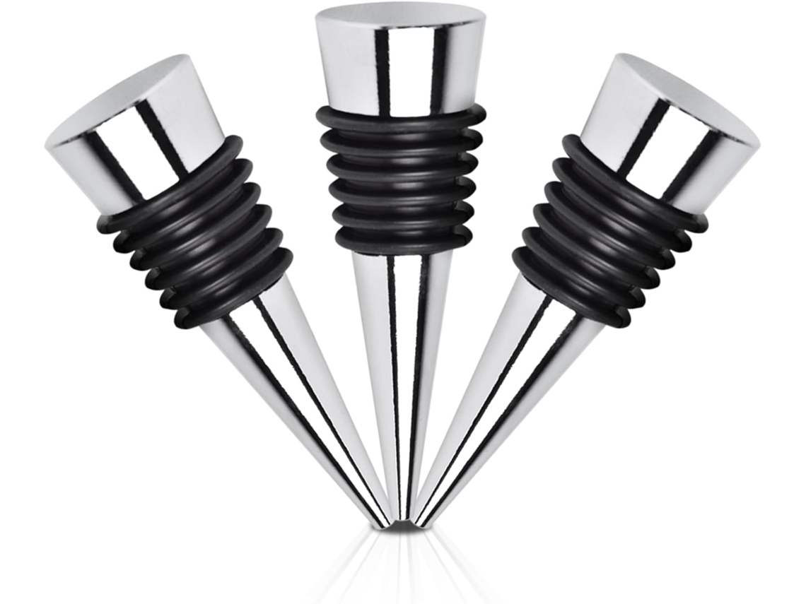 3 Tapones De Vino Reutilizables De Metal Plateado, Para Vino Tinto/prosecco/champán/cerveza