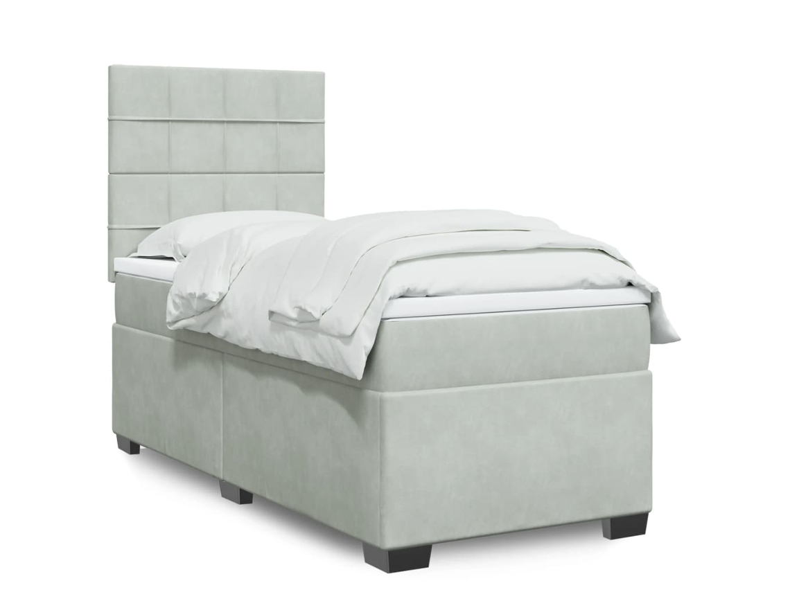 Cama Box Spring Con Colchón Terciopelo Gris Claro 90x190 Cm