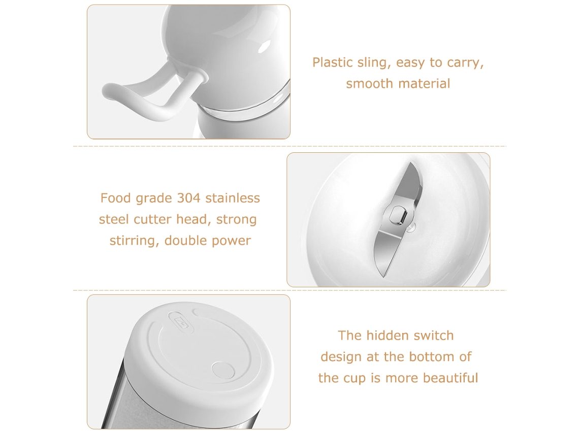 Vaso Portátil Usb Para Zumo De 300 Ml, Mini Batidora De 40 W Y 18000 Rpm, Acero Inoxidable.