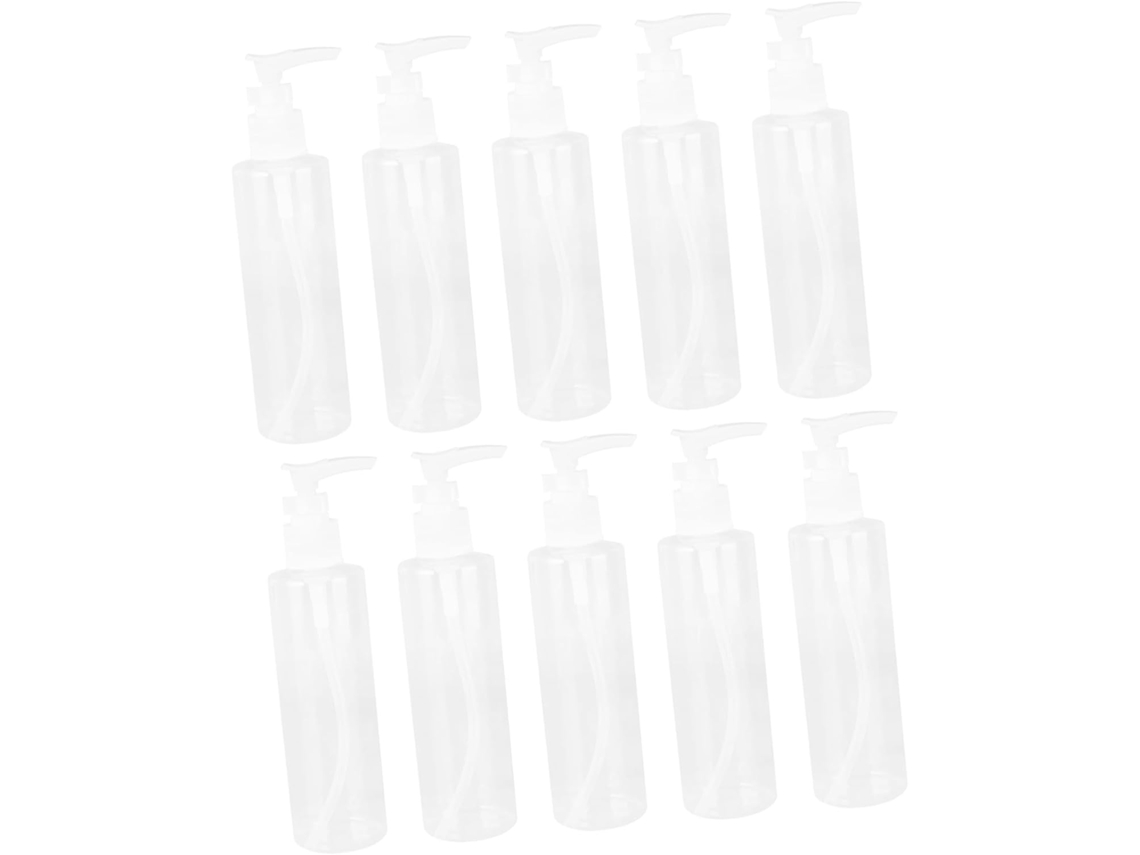 Juego De 10 Botellas De Pet Transparentes Con Dosificador, Recargables, Para Aceites, Lociones Y Más.