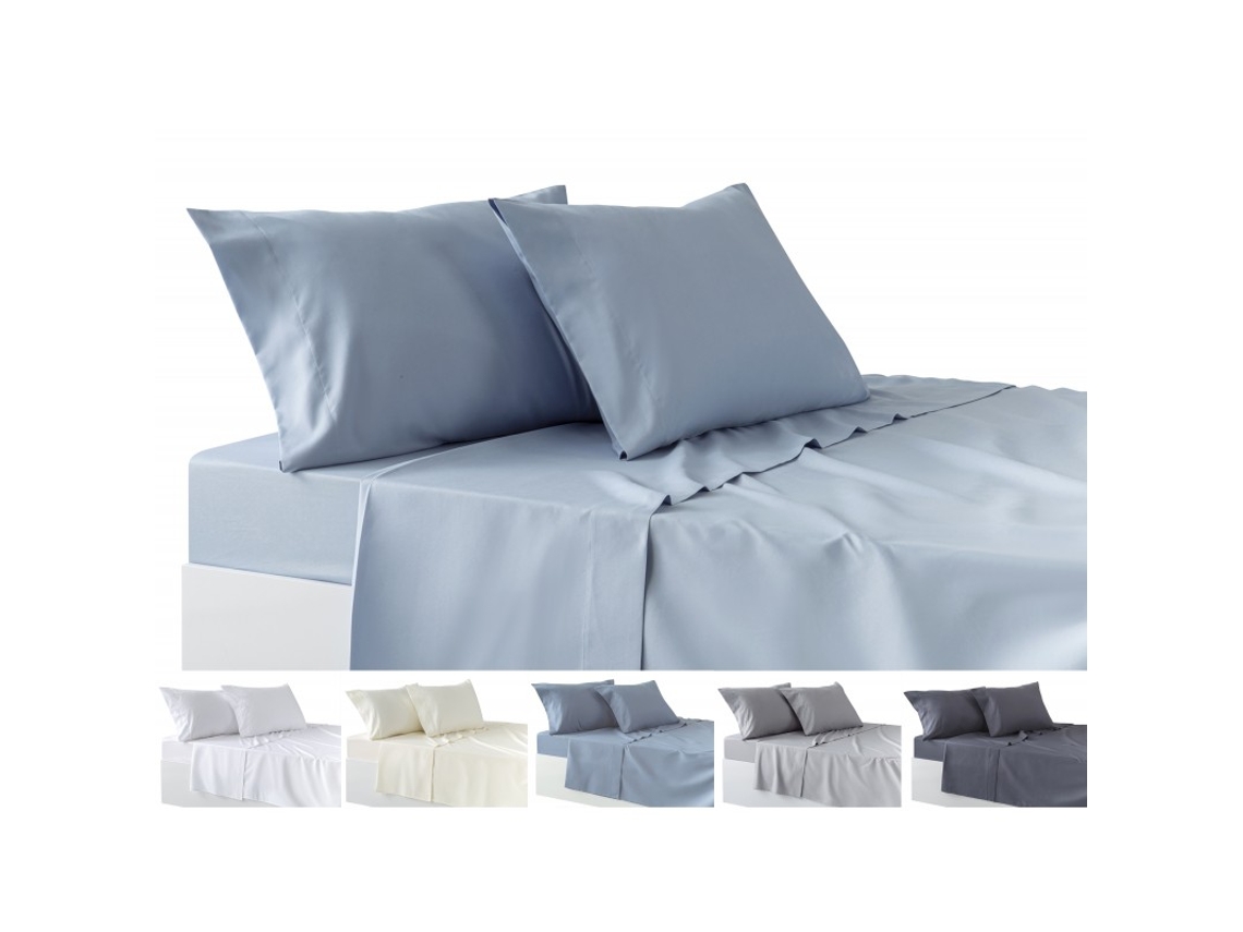Juego de Sábanas de 4 Piezas (Bajera, Encimera y Dos Fundas Almohada) Cama de 105 x 190/200 cm Azul Claro TODOCAMA